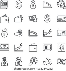 Thin Line Icon Set - credit card vector, safe, dollar sign, money bag, cash, receipt, wallet, growth graph, crisis, search, investment