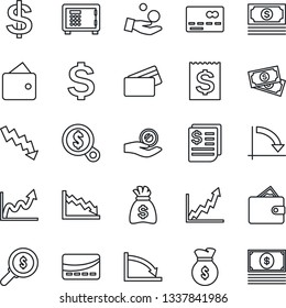 Thin Line Icon Set - credit card vector, safe, dollar sign, money bag, crisis graph, cash, receipt, wallet, growth, search, investment