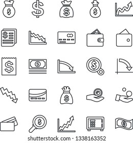 Thin Line Icon Set - credit card vector, safe, dollar sign, money bag, crisis graph, cash, receipt, wallet, growth, search, investment