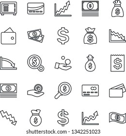 Thin Line Icon Set - credit card vector, safe, dollar sign, money bag, crisis graph, cash, receipt, wallet, growth, search, investment
