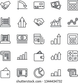 Thin Line Icon Set - credit card vector, safe, growth statistic, calculator, abacus, crisis graph, cash, news, bar, pie, point, arrow up, handshake, wallet, contract