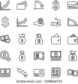 Thin Line Icon Set - credit card vector, safe, dollar sign, money bag, crisis graph, cash, receipt, wallet, growth, search, investment