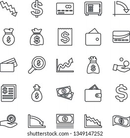 Thin Line Icon Set - credit card vector, safe, dollar sign, money bag, crisis graph, cash, receipt, wallet, growth, search, investment