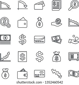 Thin Line Icon Set - credit card vector, safe, dollar sign, money bag, crisis graph, cash, receipt, wallet, growth, search, investment