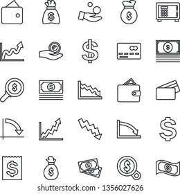 Thin Line Icon Set - credit card vector, safe, dollar sign, money bag, crisis graph, cash, receipt, wallet, growth, search, investment