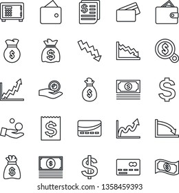 Thin Line Icon Set - credit card vector, safe, dollar sign, money bag, crisis graph, cash, receipt, wallet, growth, search, investment