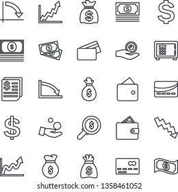 Thin Line Icon Set - credit card vector, safe, dollar sign, money bag, crisis graph, cash, receipt, wallet, growth, search, investment