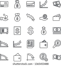 Thin Line Icon Set - credit card vector, safe, dollar sign, money bag, crisis graph, cash, receipt, wallet, growth, search, investment