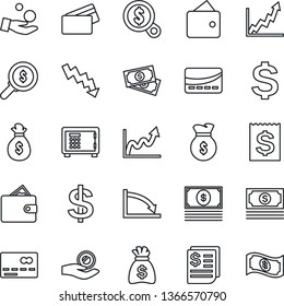 Thin Line Icon Set - credit card vector, safe, dollar sign, money bag, crisis graph, cash, receipt, wallet, growth, search, investment