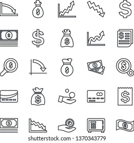 Thin Line Icon Set - credit card vector, safe, dollar sign, money bag, crisis graph, cash, receipt, growth, search, investment
