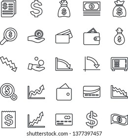Thin Line Icon Set - credit card vector, safe, dollar sign, money bag, crisis graph, cash, receipt, wallet, growth, search, investment