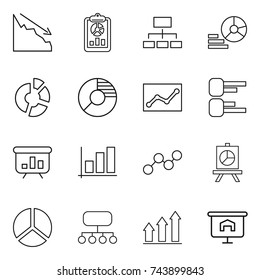 thin line icon set : crisis, report, hierarchy, diagram, circle, statistics, presentation, graph, structure, up