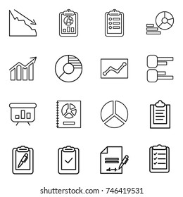 thin line icon set : crisis, report, clipboard, diagram, circle, statistics, presentation, annual, pen, check, inventory, list