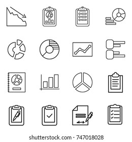 thin line icon set : crisis, report, clipboard, diagram, circle, statistics, annual, graph, pen, check, inventory, list