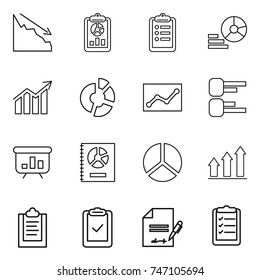 thin line icon set : crisis, report, clipboard, diagram, circle, statistics, presentation, annual, graph up, check, inventory, list