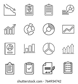 Thin line icon set : crisis, report, clipboard, diagram, circle, statistics, annual, graph, up, check, inventory, list