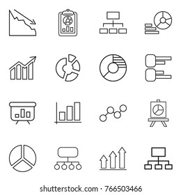 Thin line icon set : crisis, report, hierarchy, diagram, circle, presentation, graph, structure, up