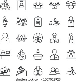 Thin Line Icon Set - disabled vector, reception, pedestal, team, manager place, doctor, pregnancy, client, group, user, identity card, hr, career ladder, waiter, palm sproute