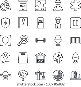 Thin Line Icon Set - disabled vector, radar, medical room, tree, ambulance star, barbell, important flag, mobile tracking, cargo container, search, pause button, protect, face id, mailbox, fruit