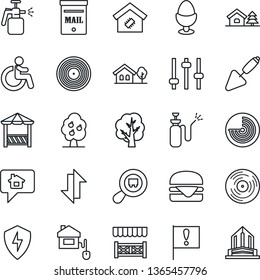 Thin Line Icon Set - disabled vector, radar, trowel, tree, garden sprayer, important flag, search cargo, vinyl, protect, tuning, data exchange, house with, mailbox, fruit, smart home, egg stand
