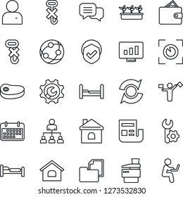 Thin Line Icon Set - dispatcher vector, bed, hierarchy, statistic monitor, house, seedling, term, folder document, no hook, shield, network, dialog, user, root setup, update, news, copier, bedroom