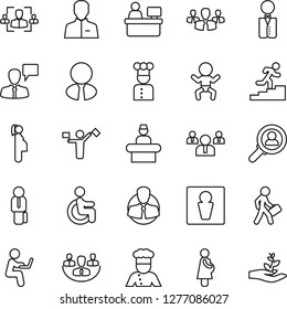 Thin Line Icon Set - dispatcher vector, male, baby, reception, speaking man, team, manager place, disabled, pregnancy, client, user, company, hr, career ladder, estate agent, waiter, cook, group
