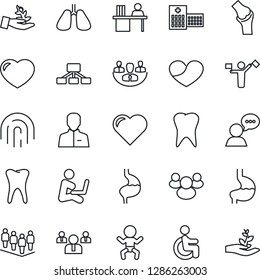 Thin Line Icon Set - Dispatcher Vector, Baby, Team, Heart, Disabled, Stomach, Lungs, Tooth, Joint, Hospital, Speaker, Group, User, Fingerprint Id, Company, Manager Desk, Palm Sproute, Hierarchy