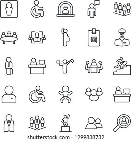 Thin Line Icon Set - dispatcher vector, male, baby, disabled, reception, speaking man, pedestal, team, meeting, manager place, doctor, pregnancy, group, user, identity card, hr, career ladder
