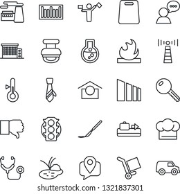 Thin Line Icon Set - dispatcher vector, antenna, baggage conveyor, factory, pond, stethoscope, scalpel, traffic light, mobile tracking, cargo, warehouse storage, sorting, flammable, barcode, speaker