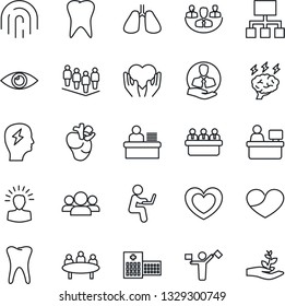 Thin Line Icon Set - dispatcher vector, team, brainstorm, meeting, manager place, heart, hand, lungs, real, tooth, eye, hospital, client, fingerprint id, company, desk, group, shining head