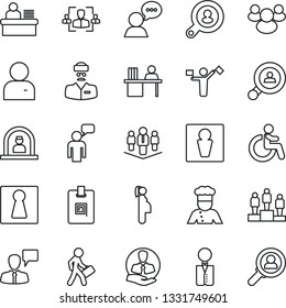 Thin Line Icon Set - dispatcher vector, male, female, disabled, reception, speaking man, pedestal, doctor, pregnancy, client, speaker, group, user, identity card, hr, manager desk, company, search