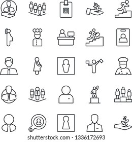 Thin Line Icon Set - dispatcher vector, male, female, pedestal, team, manager place, pregnancy, client, user, identity card, career ladder, company, search, estate agent, cook, palm sproute