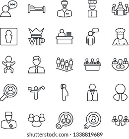 Thin Line Icon Set - dispatcher vector, male, vip, baby, bed, speaking man, team, doctor, pregnancy, speaker, group, company, manager desk, meeting, client search, estate agent, waiter, cook