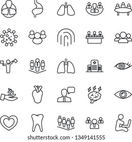 Thin Line Icon Set - dispatcher vector, team, brainstorm, meeting, heart, stomach, lungs, real, tooth, eye, hospital, virus, client, speaker, group, fingerprint id, company, palm sproute