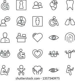 Thin Line Icon Set - dispatcher vector, male, female, baby, disabled, manager place, heart, hand, lungs, real, tooth, eye, client, speaker, group, user, fingerprint id, company, man with notebook