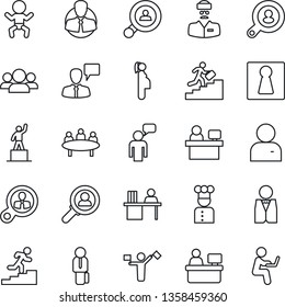 Thin Line Icon Set - dispatcher vector, female, baby, speaking man, pedestal, meeting, manager place, doctor, pregnancy, client, user, desk, career ladder, search, waiter, cook, consumer, group