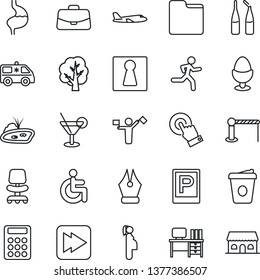 Thin Line Icon Set - dispatcher vector, parking, barrier, female, plane, office chair, case, desk, coffee, tree, ampoule, ambulance car, run, disabled, stomach, pregnancy, touch screen, fast forward