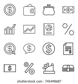 thin line icon set : dollar, wallet, purse, money, diagram, statistics, annual report, percent, arrow, message, coin, account balance, receipt, cashbox