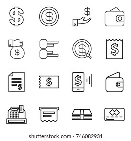 thin line icon set : dollar, investment, wallet, money gift, diagram, arrow, receipt, account balance, mobile pay, cashbox, atm, credit card