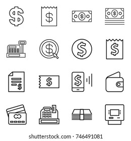 thin line icon set : dollar, receipt, money, cashbox, arrow, coin, account balance, mobile pay, wallet, credit card, atm