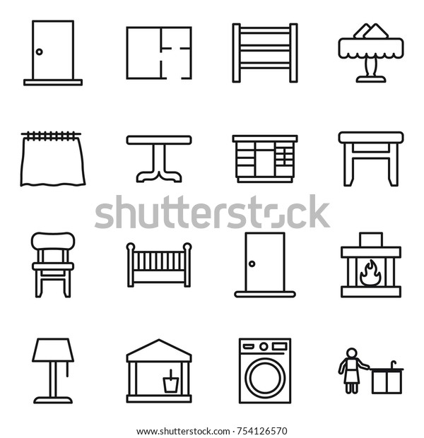 Thin Line Icon Set Door Plan Signs Symbols Stock Image