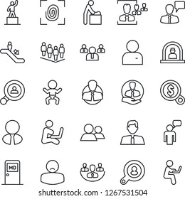Thin Line Icon Set - escalator vector, baby, room, reception, medical, speaking man, pedestal, team, patient, client, group, user, company, hr, search, estate agent, fingerprint, money