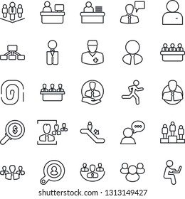 Thin Line Icon Set - escalator vector, speaking man, pedestal, meeting, manager place, run, doctor, client, speaker, group, user, company, hr, desk, search, estate agent, waiter, fingerprint, money Thin Line Icon Set - escalator vector, speaking man, pedestal, meeting, manager place, run, doctor, client, speaker, group, user, company, hr, desk, search, estate agent, waiter, fingerprint, money