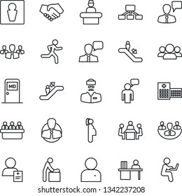 Thin Line Icon Set - escalator vector, male, baby room, reception, medical, speaking man, meeting, run, hospital, doctor, patient, pregnancy, client, speaker, user, company, manager desk, group