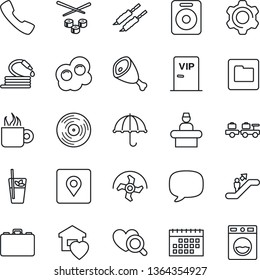 Thin Line Icon Set - escalator vector, reception, baggage larry, case, ripper, hose, heart diagnostic, umbrella, vinyl, speaker, call, message, settings, folder, place tag, calendar, sweet home, ham