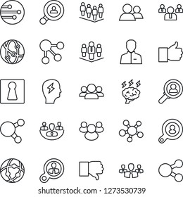 Thin Line Icon Set - female vector, team, brainstorm, network, share, group, finger up, down, user, company, client search, consumer, social media