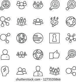 Thin Line Icon Set - female vector, team, brainstorm, network, share, group, finger up, user, company, client search, consumer, social media