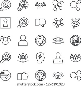 Thin Line Icon Set - female vector, team, brainstorm, network, share, group, finger up, down, user, company, client search, consumer, social media