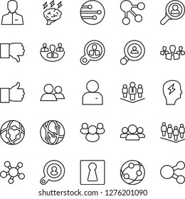 Thin Line Icon Set - female vector, team, brainstorm, network, share, group, finger up, down, user, company, client search, consumer, social media