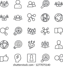 Thin Line Icon Set - female vector, team, brainstorm, network, share, group, finger up, down, user, company, client search, consumer, social media